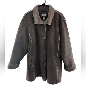 Covington Woman's Coat 16W Light Brown Faux Suede Faux Fur Lining Phoebe Buffay